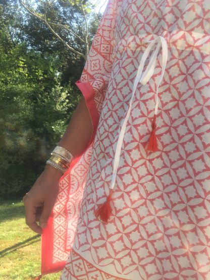 Tunique caftan d’été Resort wear EMMA Corail Tangerine de VILLA D’ISSI