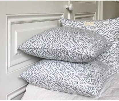 Housse de coussin block print ALIZA Bleu Denim