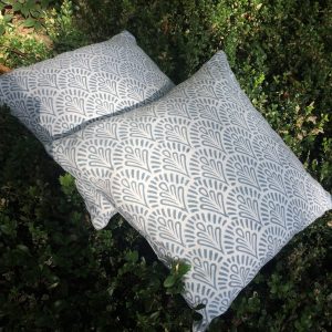 Housse de coussin block print ALIZA Bleu Denim