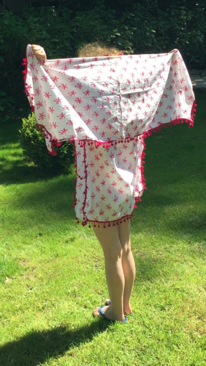 Paréo pour fille Foulard à pompons PALMIERS ROSES de VILLA D'ISSI