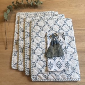 Set de table en coton molletonné style boutis HARRY Gris | Linge de maison raffiné | Linge de table Bohème Chic