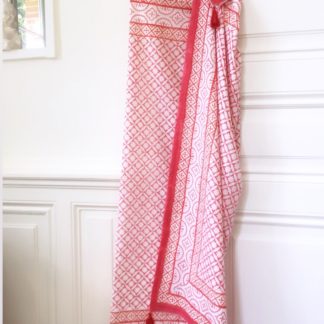 Paréo de plage-Beachwear chic-Etole EMMA corail tangerine de VILLA D'ISSI