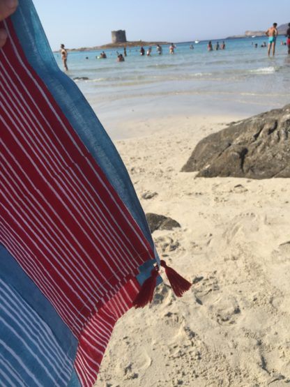 Paréo rayé étole STRIPES bleu rouge de VILLA D'ISSI Pareo Sarong Multipurpose Scarf STRIPES from VILLA D'ISSI STRIPES