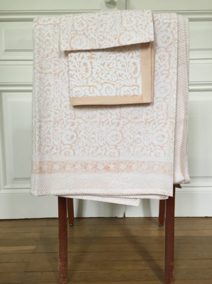 Nappe imprimée en Inde au block print rose blush de VILLA D'ISSI
