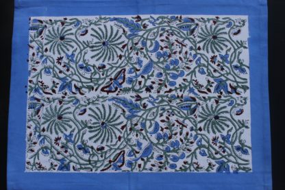 Set de table block print CYRIELLE en coton indien bleu et vert de VILLA D'ISSI