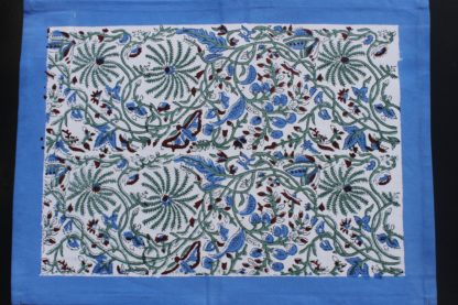Set de table block print CYRIELLE en coton indien bleu et vert de VILLA D'ISSI