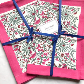 Set de table block print CYRIELLE en coton indien rose et vert de VILLA D'ISSI
