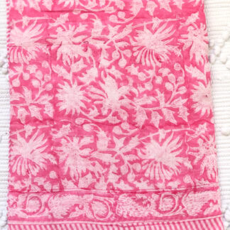 Paréo Foulard Nappe légère FLORA Rose de VILLA D’ISSI. Pareo Sarong Tablecloth Multipurpose Scarf with tassels FLORA Rose from VILLA D'ISSI
