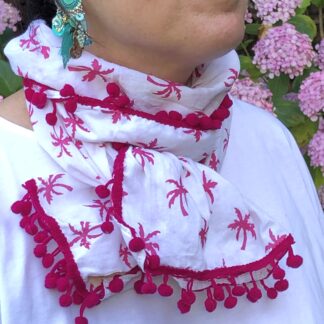 Paréo pour fille Foulard à pompons PALMIERS ROSES de VILLA D'ISSI